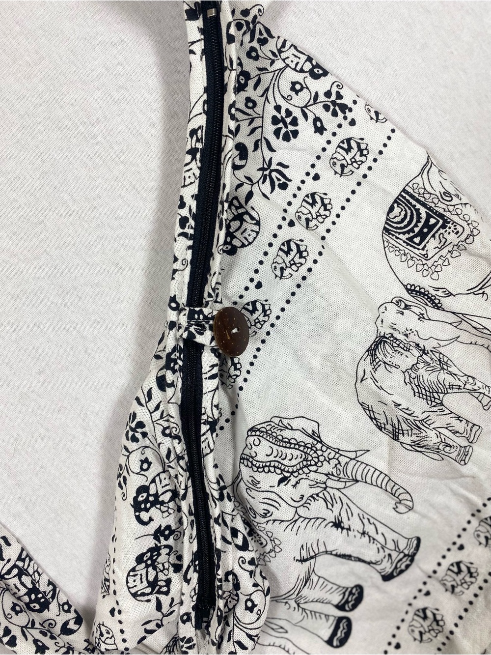 Thai Cotton Elephant Print Boho Shoulder Crossbody Bag Black White - Picture 7 of 10